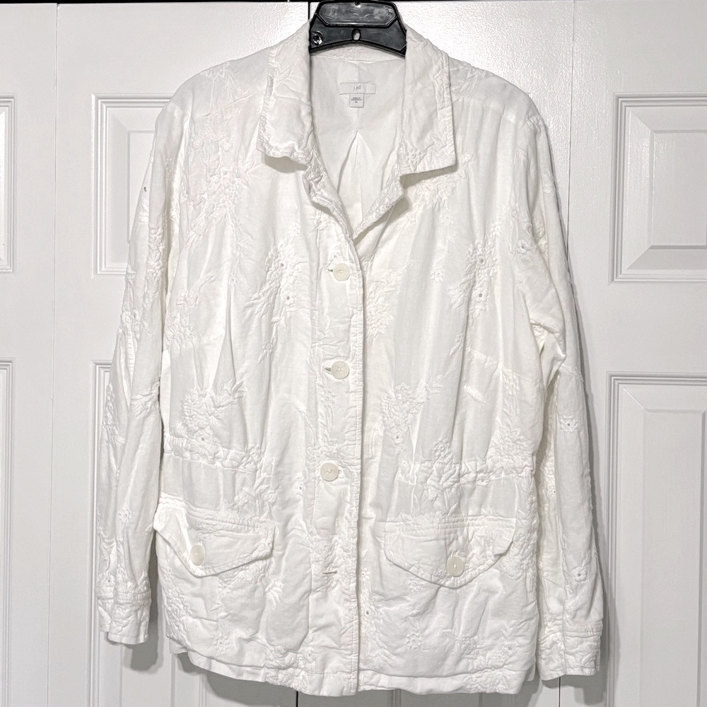 J JILL white eyelet embroidered jacket XL